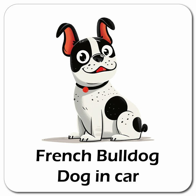 French Bulldog フレンチブルドッグ 車用 アメリカン カートゥーン スタイル アニメ風 マグネット 13x13cm 正方形 カーマグネット 表示プレート