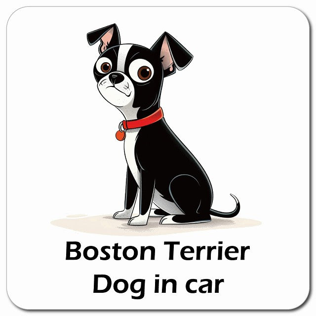 Boston Terrier ボストンテリア 車用 アメリカン カートゥーン スタイル アニメ風 マグネット 13x13cm 正方形 カーマグネット 表示プレート