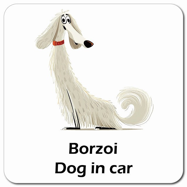 Borzoi ボルゾイ 車用 アメリカン カートゥーン スタイル アニメ風 マグネット 13x13cm 正方形