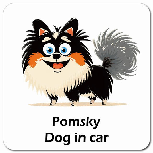 Pomsky ポンスキー 車用 アメリカン カートゥーン スタイル アニメ風 マグネット 13x13cm 正方形