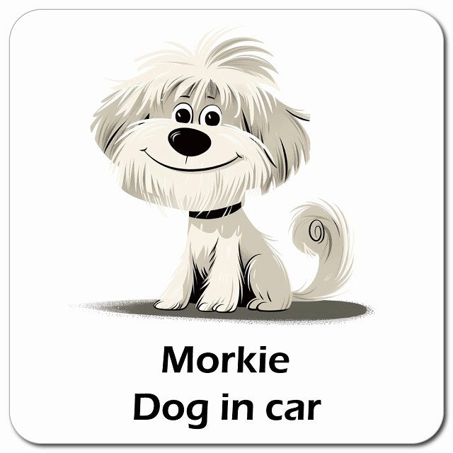 Morkie マルーキー 車用 アメリカン カートゥーン スタイル アニメ風 マグネット 13x13cm 正方形 カーマグネット 表示プレート