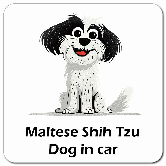 Maltese Shih Tzu マルシーズー 車用 アメリカン カートゥーン スタイル アニメ風 マグネット 13x13cm 正方形