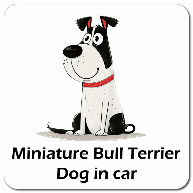 Miniature Bull Terrier ミニチュアブルテリア 車用 アメリカン カートゥーン スタイル アニメ風 マグネット 13x13cm 正方形 カーマグネット 表示プレート