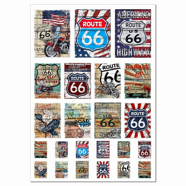 ルート66 詰め合せ アメリカン アメリカ雑貨 看板 サインボード A4サイズ まとめて 詰め合わせ シール サインステッカー