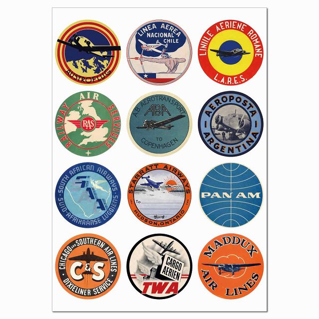 ビンテージ デザイン アメリカ雑貨 エアライン Bタイプ クラシック 航空会社 A4サイズ まとめて 詰め合わせ シール サインステッカー