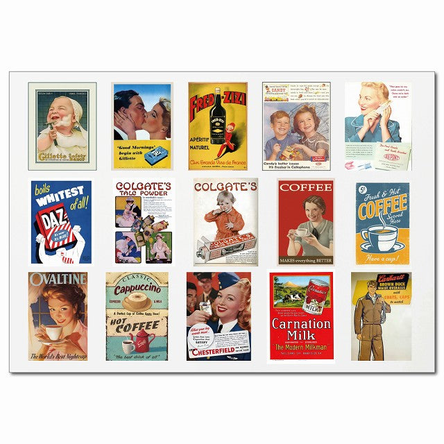 ミッドセンチュリー広告アート・Aグループ 15柄 A4サイズ まとめて 詰め合わせ