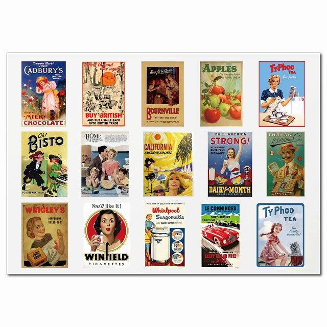 ミッドセンチュリー広告アート・Bグループ 15柄  A4サイズ まとめて 詰め合わせ