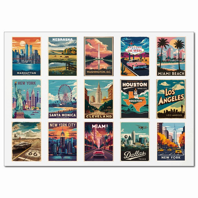 ヴィンテージ・トラベルポスター  ニューヨーク ラスベガス アメリカン 15柄 A4サイズ まとめて 詰め合わせ