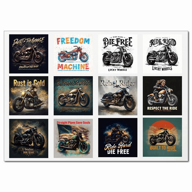 ヴィンテージバイカーポスター・Cグループ 12柄 A4サイズ まとめて 詰め合わせ