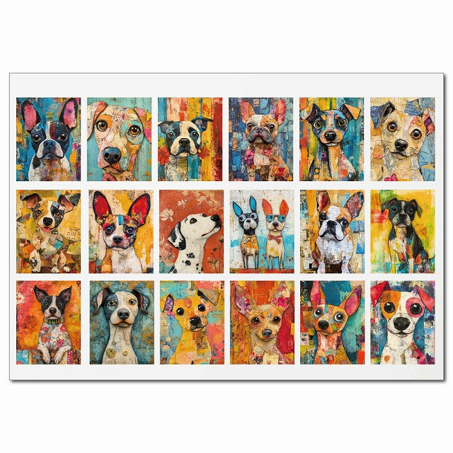 ドッグコラージュイラストモダンアート 18柄 A4サイズ まとめて 詰め合わせ