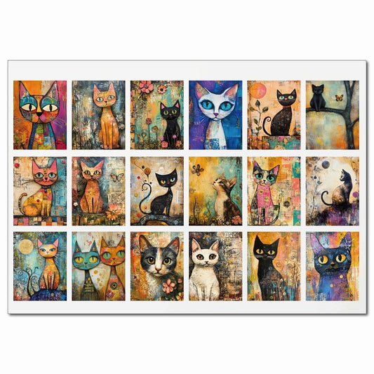 キャットコラージュイラストモダンアート 18柄 A4サイズ まとめて 詰め合わせ