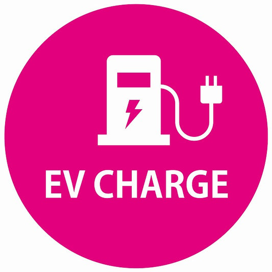 EV Charge 充電ステーション デザイン タイプ ピンクホワイト 電気自動車 充電 チャージ ステッカー 直径13cm シール サインステッカー