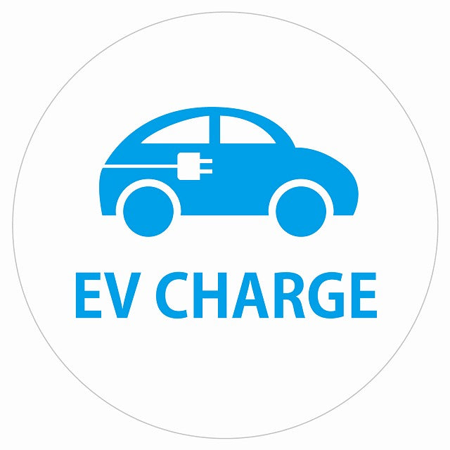 EV Charge 自動車とプラグ デザイン タイプ ホワイトライトブルー 電気自動車 充電 チャージ ステッカー 直径13cm シール サインステッカー