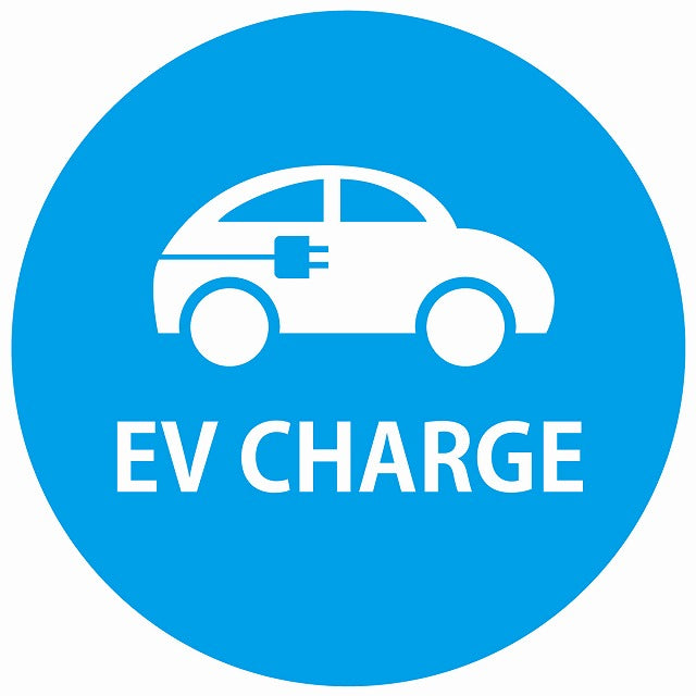 EV Charge 自動車とプラグ デザイン タイプ ライトブルーホワイト 電気自動車 充電 チャージ ステッカー 直径13cm シール サインステッカー