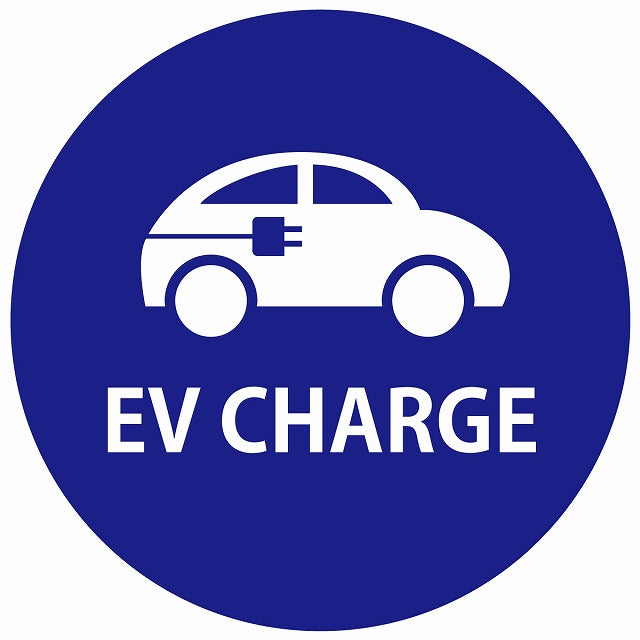 EV Charge 自動車とプラグ デザイン タイプ ネイビーホワイト 電気自動車 充電 チャージ ステッカー 直径13cm シール サインステッカー