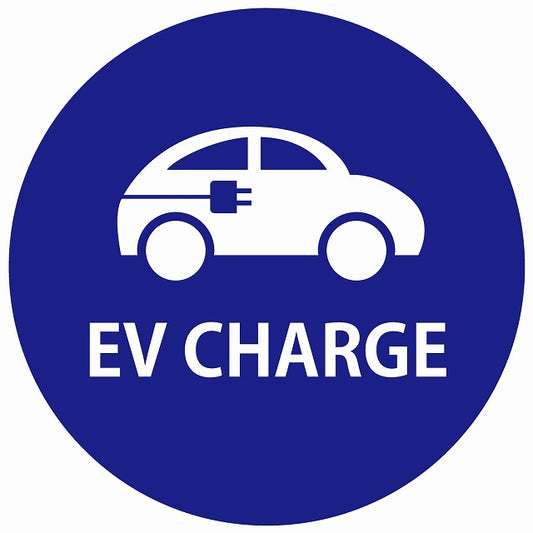 EV Charge 自動車とプラグ デザイン タイプ ネイビーホワイト 電気自動車 充電 チャージ ステッカー 直径13cm シール サインステッカー