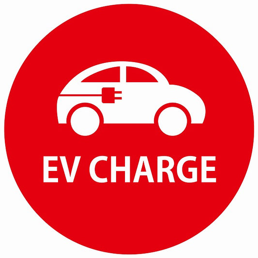 EV Charge 自動車とプラグ デザイン タイプ レッドホワイト 電気自動車 充電 チャージ ステッカー 直径13cm シール サインステッカー