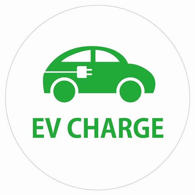 EV Charge 自動車とプラグ デザイン タイプ ホワイトグリーン 電気自動車 充電 チャージ ステッカー 直径13cm シール サインステッカー