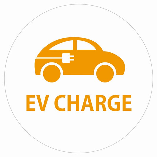 EV Charge 自動車とプラグ デザイン タイプ ホワイトオレンジ 電気自動車 充電 チャージ ステッカー 直径13cm シール サインステッカー