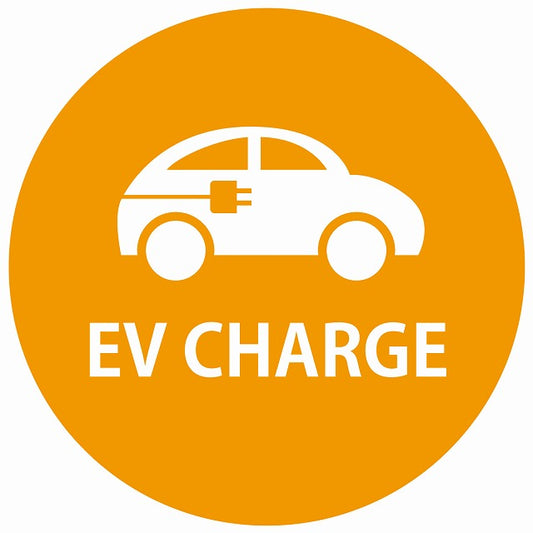 EV Charge 自動車とプラグ デザイン タイプ オレンジホワイト 電気自動車 充電 チャージ ステッカー 直径13cm シール サインステッカー