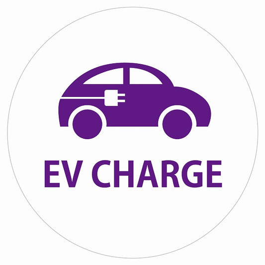 EV Charge 自動車とプラグ デザイン タイプ ホワイトパープル 電気自動車 充電 チャージ ステッカー 直径13cm シール サインステッカー