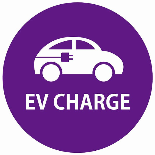 EV Charge 自動車とプラグ デザイン タイプ パープルホワイト 電気自動車 充電 チャージ ステッカー 直径13cm シール サインステッカー