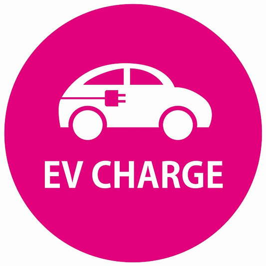 EV Charge 自動車とプラグ デザイン タイプ ピンクホワイト 電気自動車 充電 チャージ ステッカー 直径13cm シール サインステッカー