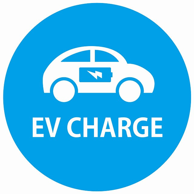 EV Charge 自動車とバッテリー デザイン タイプ ライトブルーホワイト 電気自動車 充電 チャージ ステッカー 直径13cm シール サインステッカー