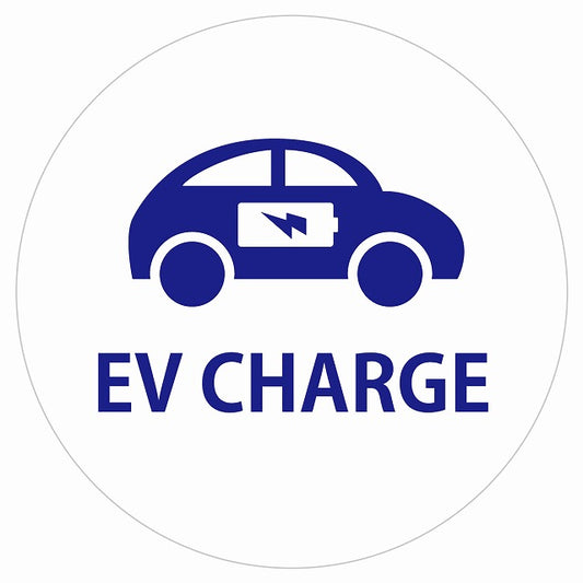 EV Charge 自動車とバッテリー デザイン タイプ ホワイトネイビー 電気自動車 充電 チャージ ステッカー 直径13cm シール サインステッカー