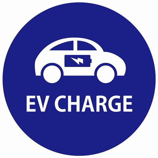 EV Charge 自動車とバッテリー デザイン タイプ ネイビーホワイト 電気自動車 充電 チャージ ステッカー 直径13cm シール サインステッカー