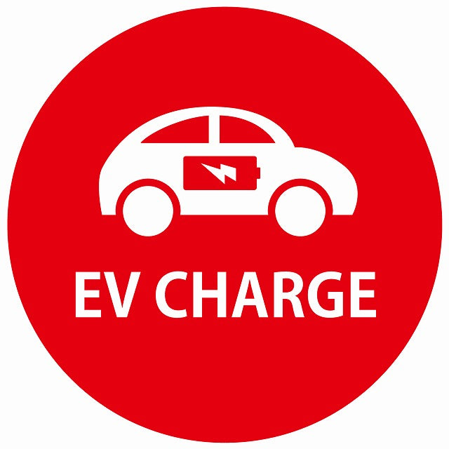 EV Charge 自動車とバッテリー デザイン タイプ レッドホワイト 電気自動車 充電 チャージ ステッカー 直径13cm シール サインステッカー