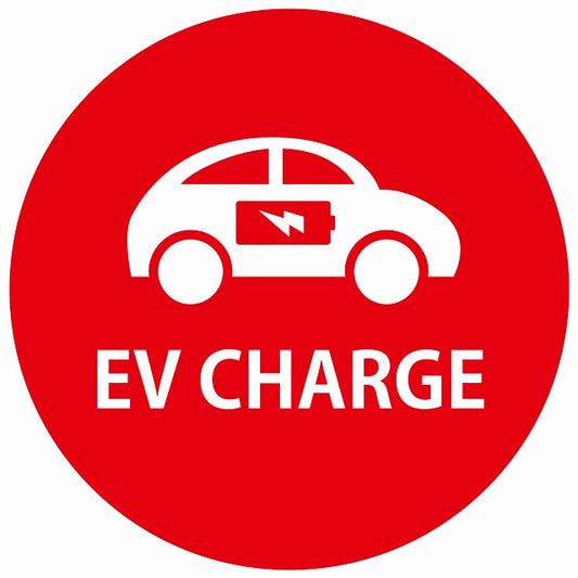 EV Charge 自動車とバッテリー デザイン タイプ レッドホワイト 電気自動車 充電 チャージ ステッカー 直径13cm シール サインステッカー