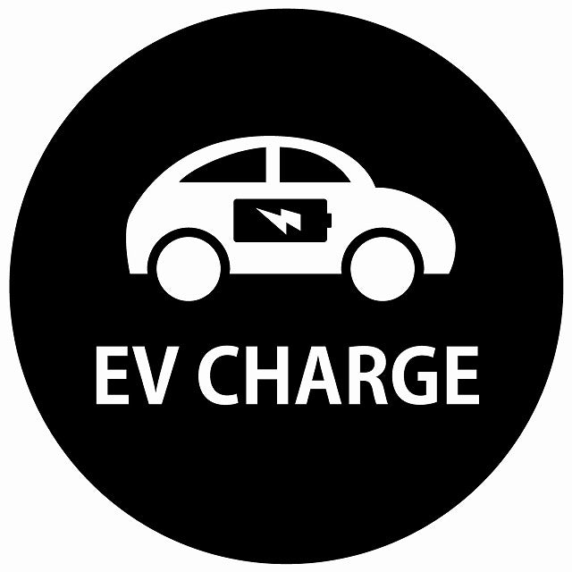 EV Charge 自動車とバッテリー デザイン タイプ ブラックホワイト 電気自動車 充電 チャージ ステッカー 直径13cm シール サインステッカー
