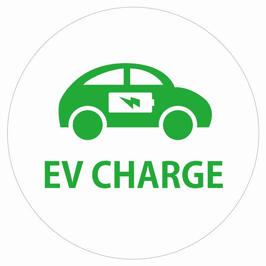 EV Charge 自動車とバッテリー デザイン タイプ ホワイトグリーン 電気自動車 充電 チャージ ステッカー 直径13cm シール サインステッカー