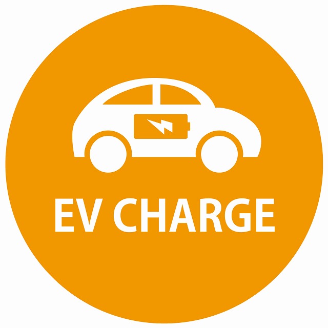 EV Charge 自動車とバッテリー デザイン タイプ オレンジホワイト 電気自動車 充電 チャージ ステッカー 直径13cm シール サインステッカー