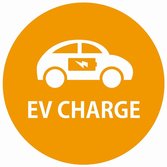 EV Charge 自動車とバッテリー デザイン タイプ オレンジホワイト 電気自動車 充電 チャージ ステッカー 直径13cm シール サインステッカー