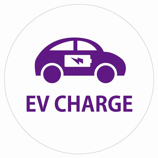EV Charge 自動車とバッテリー デザイン タイプ ホワイトパープル 電気自動車 充電 チャージ ステッカー 直径13cm シール サインステッカー