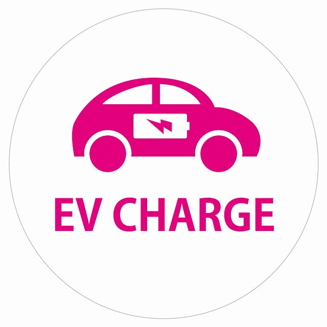 EV Charge 自動車とバッテリー デザイン タイプ ホワイトピンク 電気自動車 充電 チャージ ステッカー 直径13cm シール サインステッカー