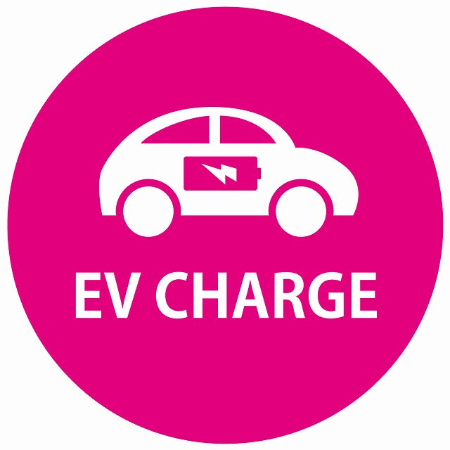 EV Charge 自動車とバッテリー デザイン タイプ ピンクホワイト 電気自動車 充電 チャージ ステッカー 直径13cm シール サインステッカー