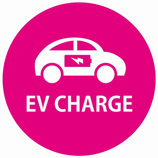 EV Charge 自動車とバッテリー デザイン タイプ ピンクホワイト 電気自動車 充電 チャージ ステッカー 直径13cm シール サインステッカー
