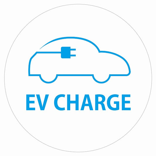 EV Charge 自動車アウトライン デザイン タイプ ホワイトライトブルー 電気自動車 充電 チャージ ステッカー 直径13cm シール サインステッカー