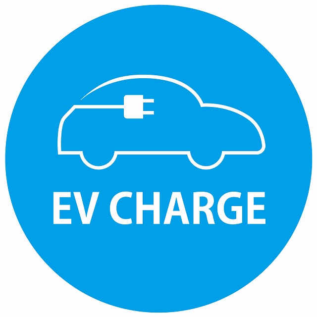 EV Charge 自動車アウトライン デザイン タイプ ライトブルーホワイト 電気自動車 充電 チャージ ステッカー 直径13cm シール サインステッカー