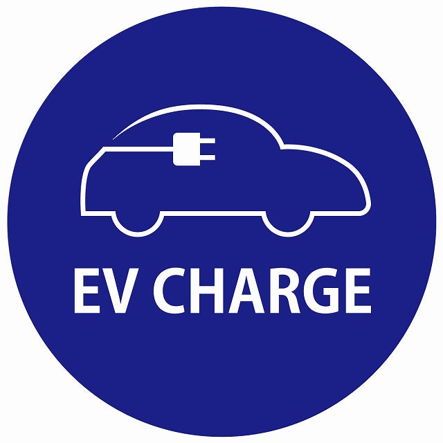 EV Charge 自動車アウトライン デザイン タイプ ネイビーホワイト 電気自動車 充電 チャージ ステッカー 直径13cm シール サインステッカー