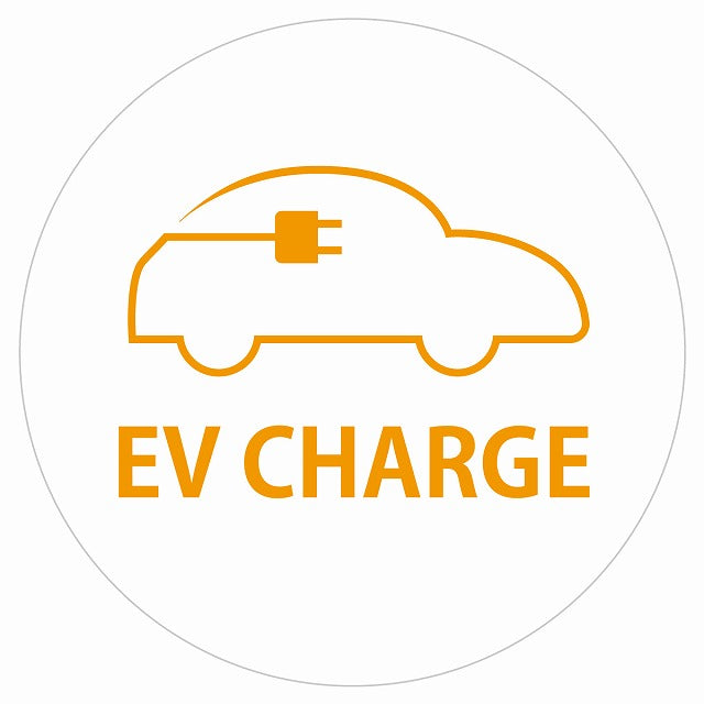 EV Charge 自動車アウトライン デザイン タイプ ホワイトオレンジ 電気自動車 充電 チャージ ステッカー 直径13cm シール サインステッカー