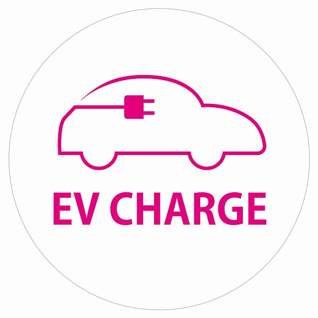 EV Charge 自動車アウトライン デザイン タイプ ホワイトピンク 電気自動車 充電 チャージ ステッカー 直径13cm シール サインステッカー