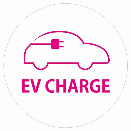 EV Charge 自動車アウトライン デザイン タイプ ホワイトピンク 電気自動車 充電 チャージ ステッカー 直径13cm シール サインステッカー
