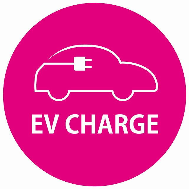 EV Charge 自動車アウトライン デザイン タイプ ピンクホワイト 電気自動車 充電 チャージ ステッカー 直径13cm シール サインステッカー