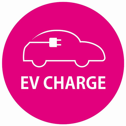EV Charge 自動車アウトライン デザイン タイプ ピンクホワイト 電気自動車 充電 チャージ ステッカー 直径13cm シール サインステッカー