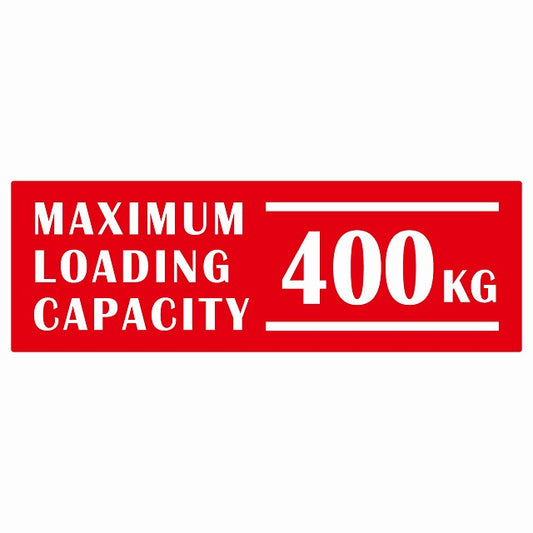 最大積載量 Maximum Loading Capacity 英語表記 レッド 400kg ステッカー 15x5cm