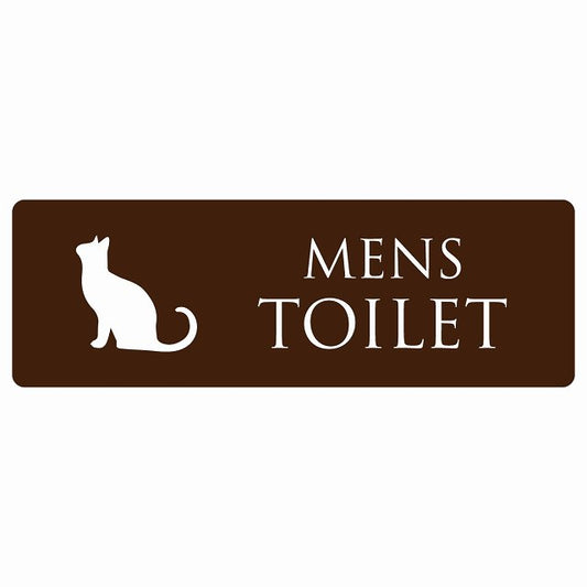 トイレ MENS ねこ 猫 ネコ ブラウン ホワイト ステッカー 長方形 シール サインステッカー 案内表示 施設用 ピクトサイン ピクトグラム 選べるサイズ
